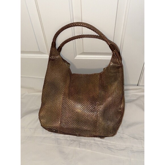 Vintage Fatto A Mano Carlos Falchi Bronze Snakeskin Hobo Bag EUC - Picture 2 of 15